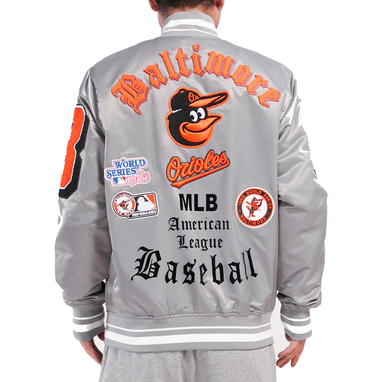 Baltimore Orioles Pro Standard Classic Rib Knitted Satin Varsity Jacket - Image 2