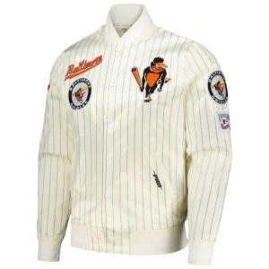 Baltimore Orioles Pro Standard Cream Cooperstown Pinstripe Full-Snap Satin Varsity Jacket