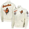 Baltimore Orioles Pro Standard Cream Cooperstown Pinstripe Full-Snap Satin Varsity Jacket - Image 3