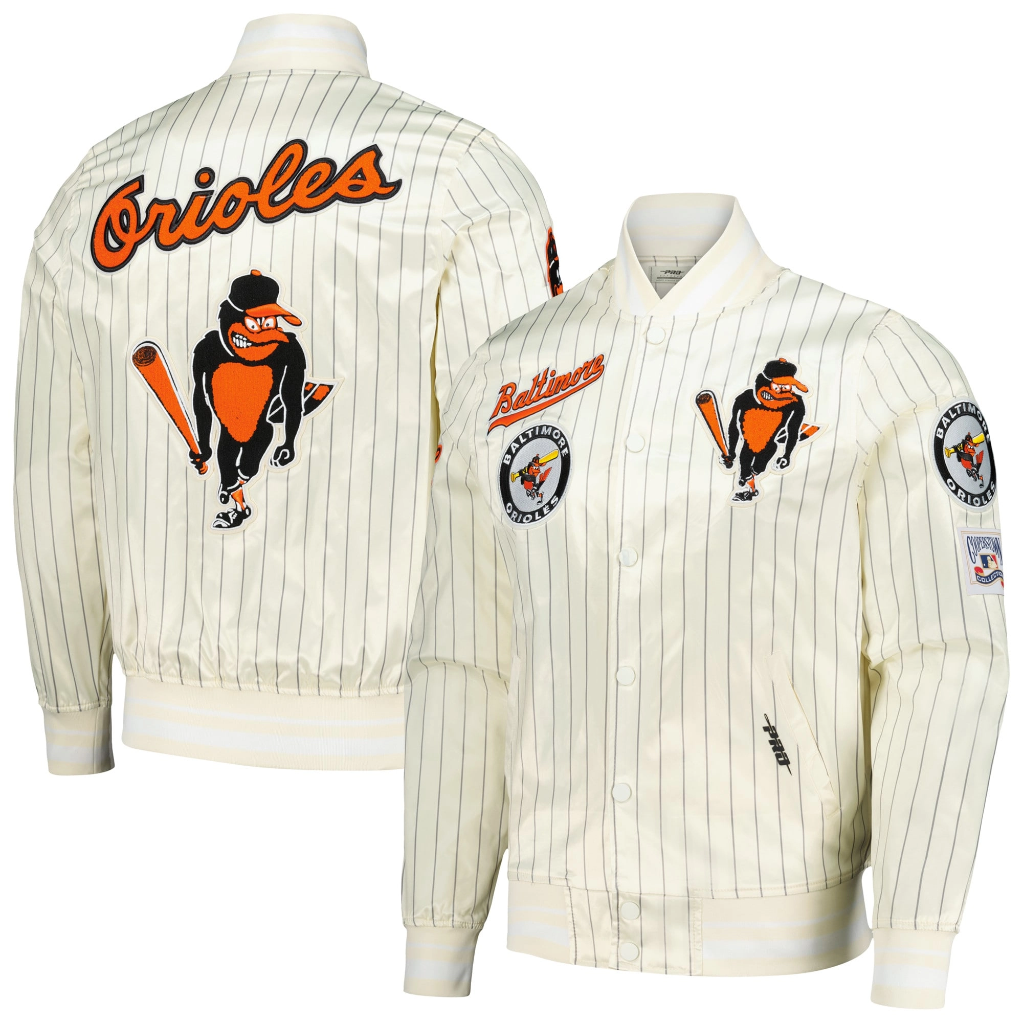 Baltimore Orioles Pro Standard Cream Cooperstown Pinstripe Full-Snap Satin Varsity Jacket - Image 3