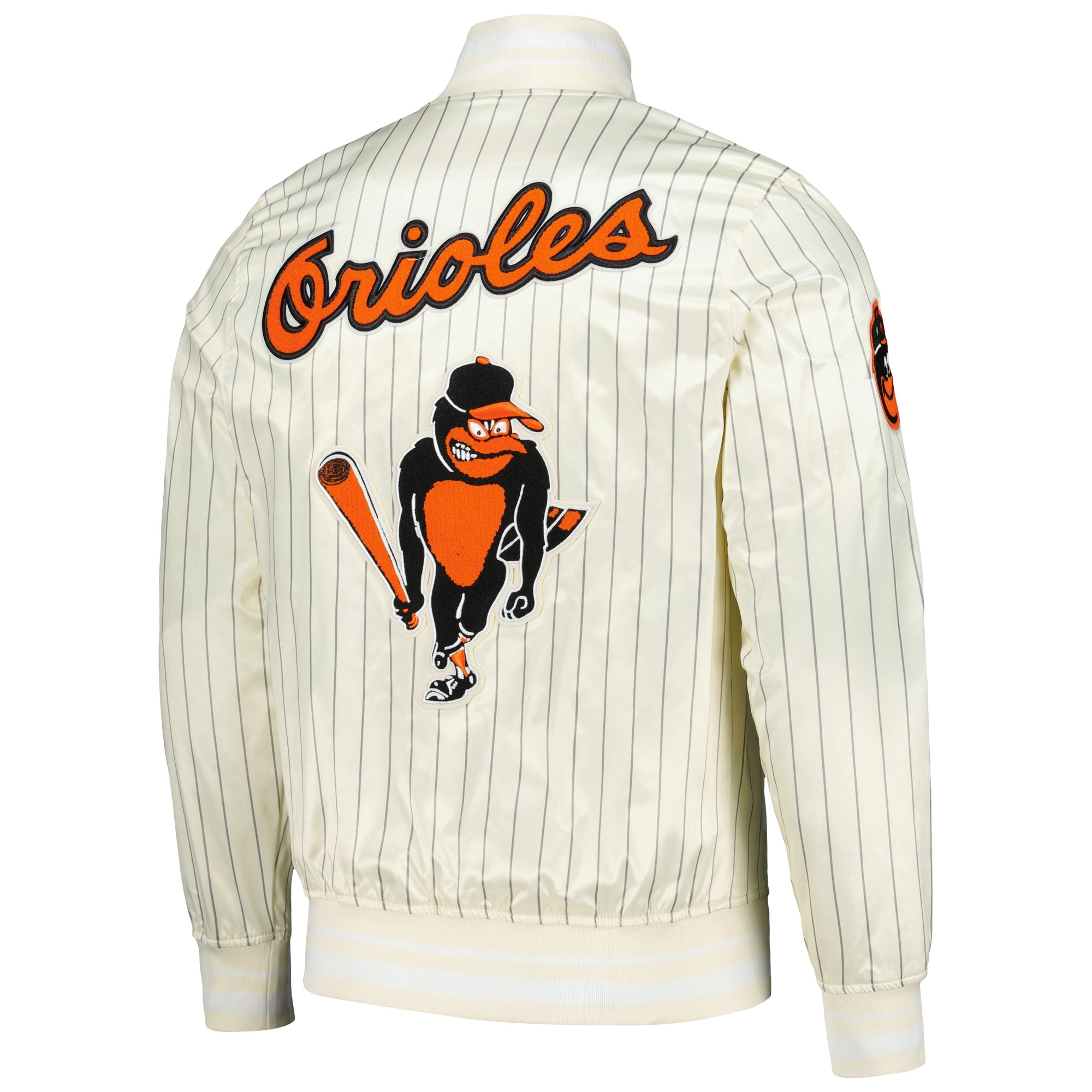 Baltimore Orioles Pro Standard Cream Cooperstown Pinstripe Full-Snap Satin Varsity Jacket - Image 2