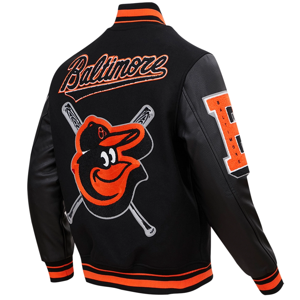 Baltimore Orioles Pro Standard Mashup Rib Knitted Wool & Leather Varsity Jacket - Image 4