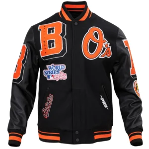 Baltimore Orioles Pro Standard Mashup Rib Knitted Wool & Leather Varsity Jacket