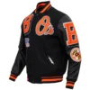 Baltimore Orioles Pro Standard Mashup Rib Knitted Wool & Leather Varsity Jacket - Image 3