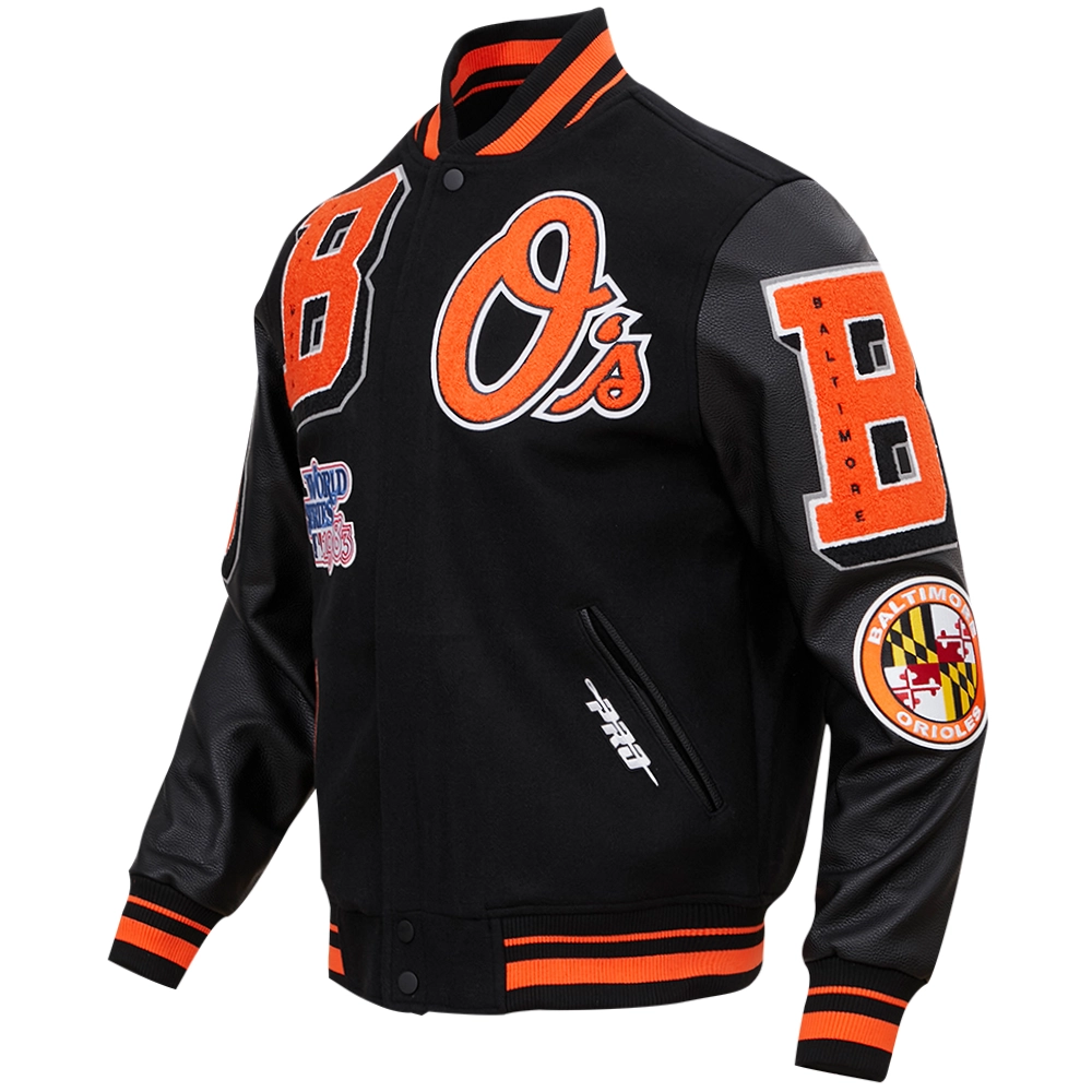 Baltimore Orioles Pro Standard Mashup Rib Knitted Wool & Leather Varsity Jacket - Image 3