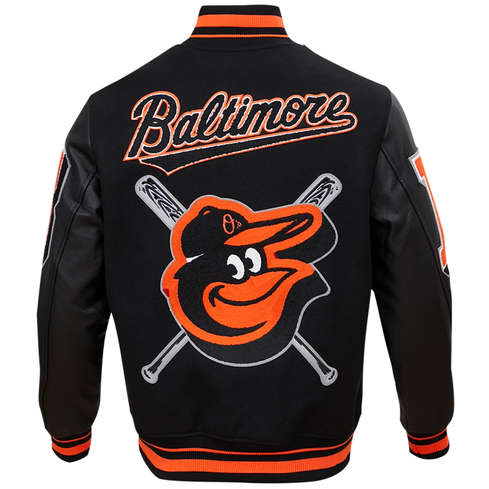 Baltimore Orioles Pro Standard Mashup Rib Knitted Wool & Leather Varsity Jacket - Image 2