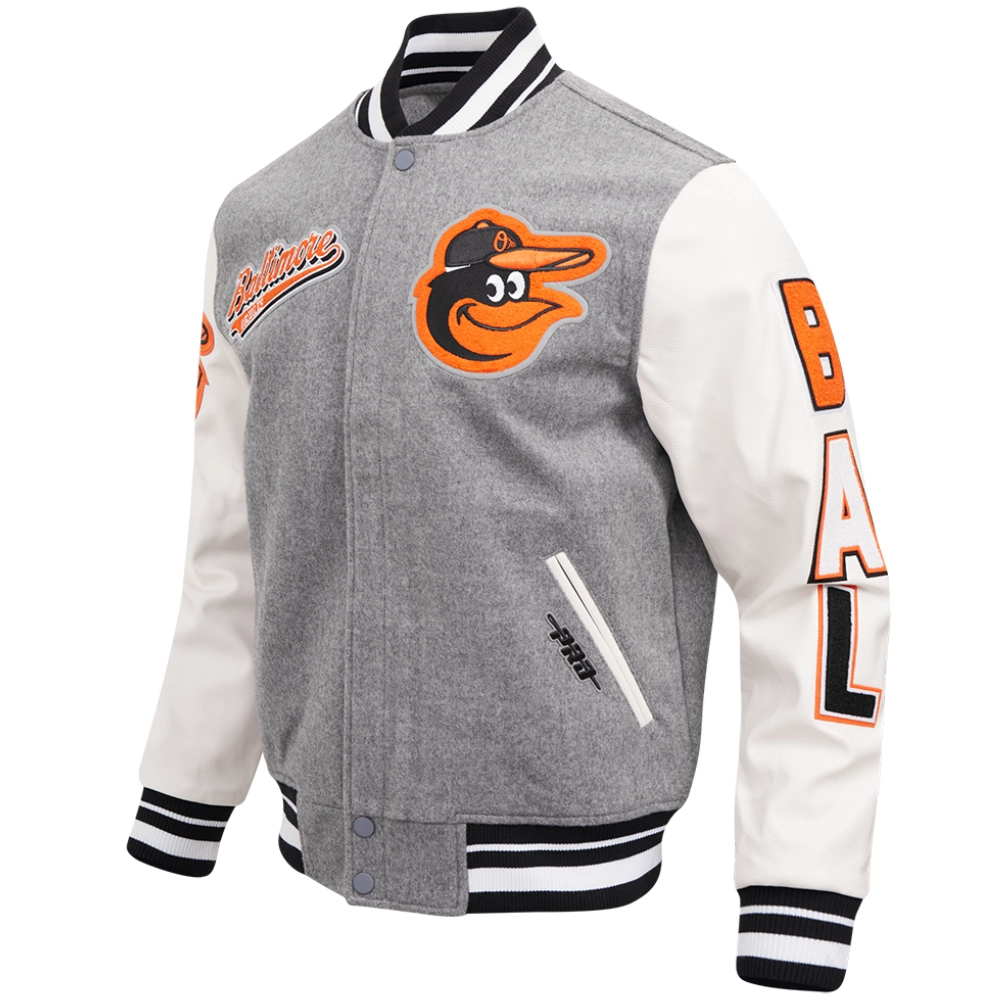 Baltimore Orioles Pro Standard Script Tail Wool & Leather Varsity Jacket - Image 3
