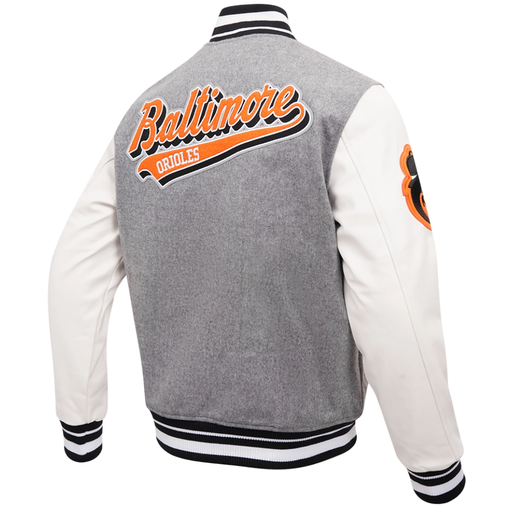 Baltimore Orioles Pro Standard Script Tail Wool & Leather Varsity Jacket - Image 4