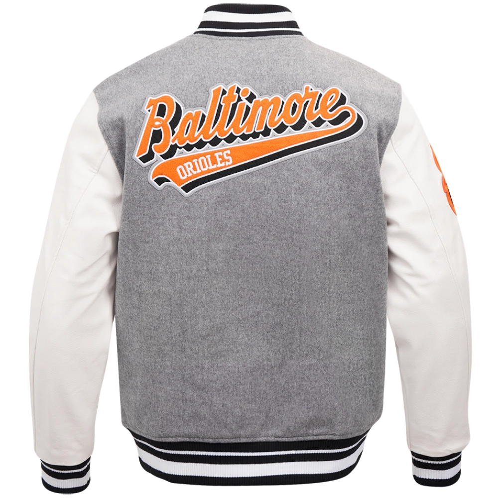Baltimore Orioles Pro Standard Script Tail Wool & Leather Varsity Jacket - Image 2