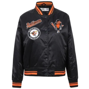 Baltimore Orioles Retro Classic Women's Rib knitted Satin Varsity Jacket