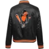 Baltimore Orioles Retro Classic Women's Rib knitted Satin Varsity Jacket - Image 2