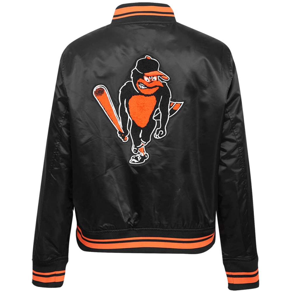 Baltimore Orioles Retro Classic Women's Rib knitted Satin Varsity Jacket - Image 2