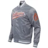 Baltimore Orioles Script Tail Rib Knitted Satin Varsity Jacket - Image 3