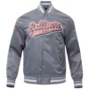 Baltimore Orioles Script Tail Rib Knitted Satin Varsity Jacket