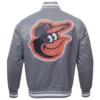 Baltimore Orioles Script Tail Rib Knitted Satin Varsity Jacket - Image 2
