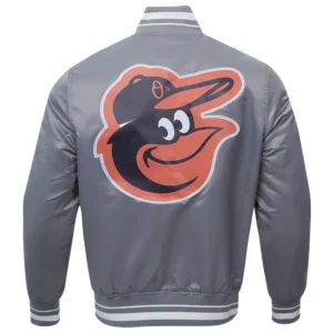 Alternative view of Baltimore Orioles Script Tail Rib Knitted Satin Varsity Jacket