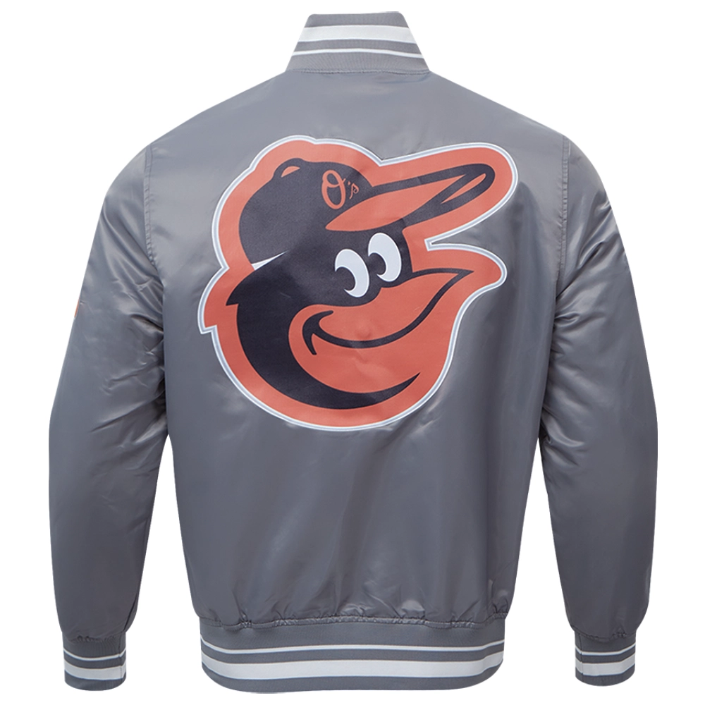 Baltimore Orioles Script Tail Rib Knitted Satin Varsity Jacket - Image 2