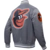 Baltimore Orioles Script Tail Rib Knitted Satin Varsity Jacket - Image 4