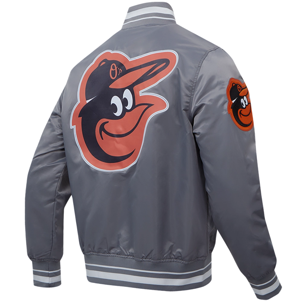 Baltimore Orioles Script Tail Rib Knitted Satin Varsity Jacket - Image 4