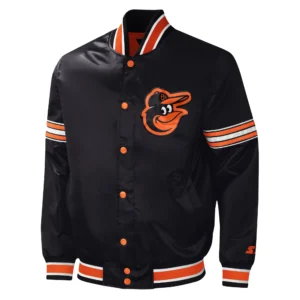 Baltimore Orioles Starter Black Midfield Full-Snap Satin Varsity Jacket