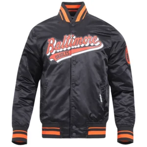 Baltimore Orioles Script Tail Full-Snap Satin Varsity Jacket