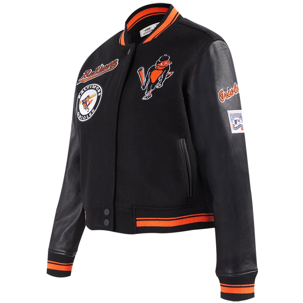 Baltimore Orioles Women's Retro Classic Rib Knitted Black Wool & Leather Varsity Jacket - Image 3