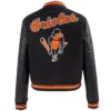 Baltimore Orioles Women's Retro Classic Rib Knitted Black Wool & Leather Varsity Jacket - Image 2