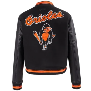 Alternative view of Baltimore Orioles Women's Retro Classic Rib Knitted Black Wool & Leather Varsity Jacket
