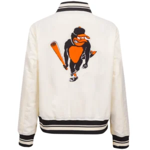 Alternative view of Baltimore Orioles Classic Women's Full-Snap Satin Varsity White Jacket