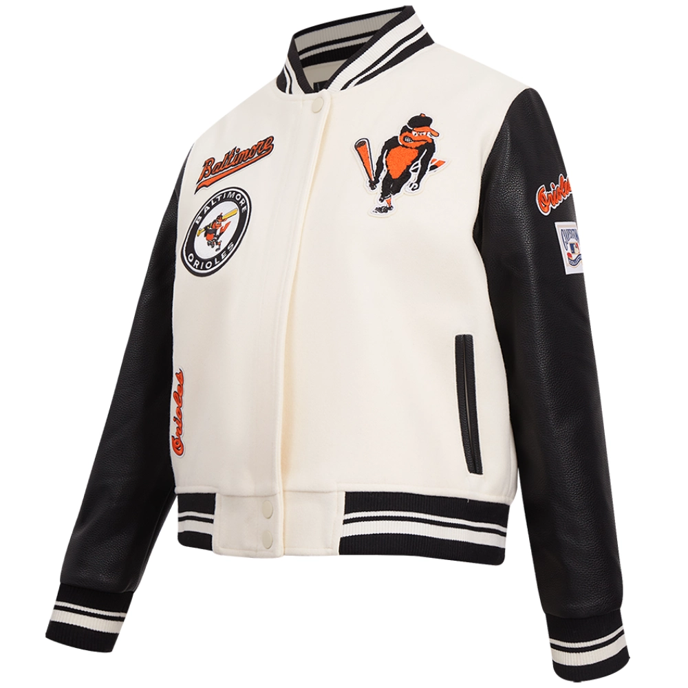 Baltimore Orioles Women's Retro Classic Wool & Leather Varsity Jacket - Image 3
