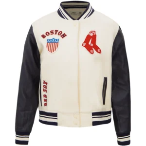 Women's Boston Red Sox Baseball Team Players Wool & Leather Varsity Jacket