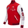 Boston Red Sox Retro Classic Baseball Team Players Wool & Leather Varsity Jacket Red & White - Image 3
