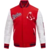 Boston Red Sox Retro Classic Baseball Team Players Wool & Leather Varsity Jacket Red & White