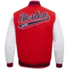 Boston Red Sox Retro Classic Baseball Team Players Wool & Leather Varsity Jacket Red & White - Image 2