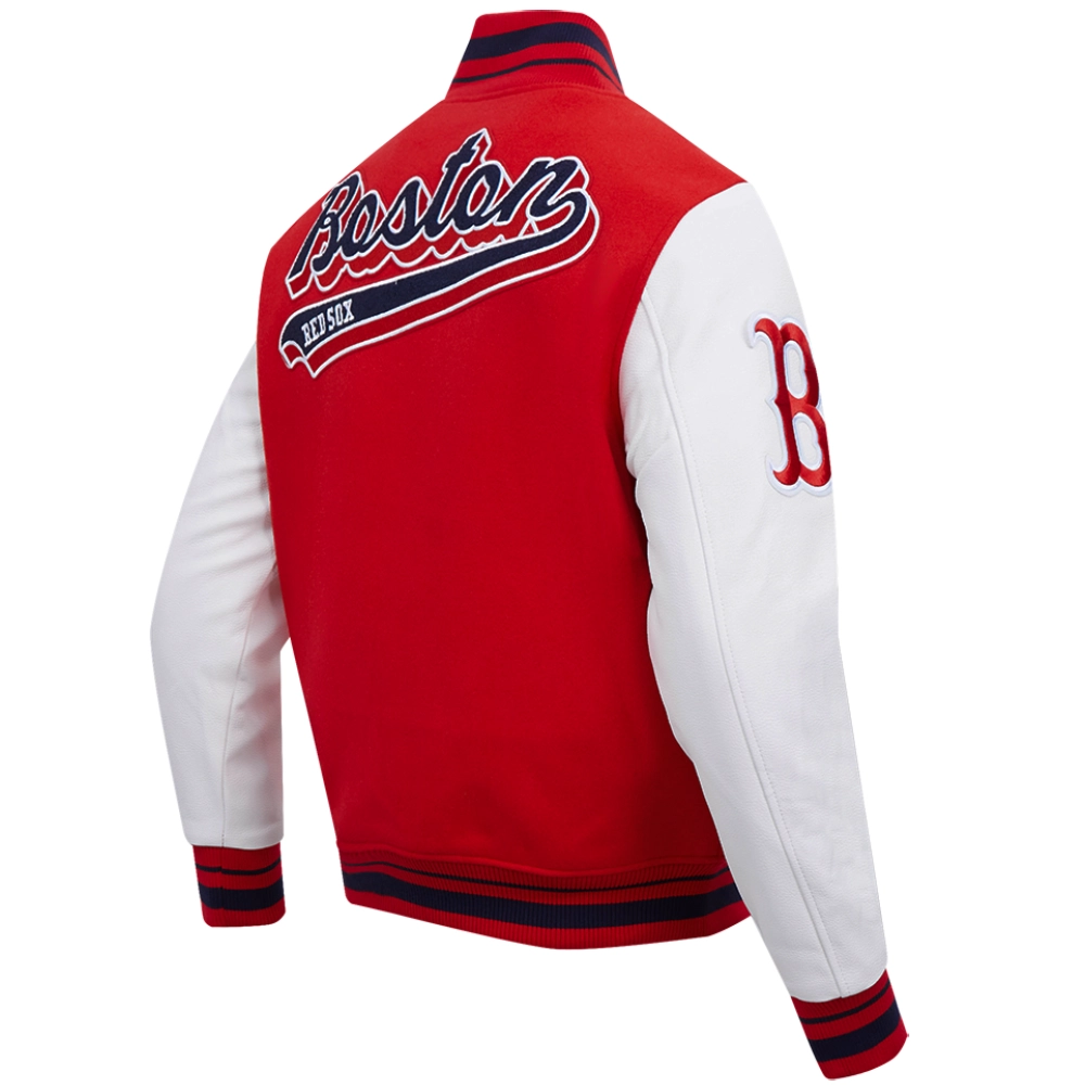 Boston Red Sox Retro Classic Baseball Team Players Wool & Leather Varsity Jacket Red & White - Image 4