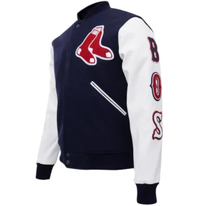 Women's Boston Red Sox Classic Rib Knitted Wool & Leather Varsity Jacket