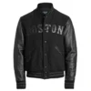 Boston Red Sox Women's Full-Snap Black Wool Blend & Leather Varsity Jacket