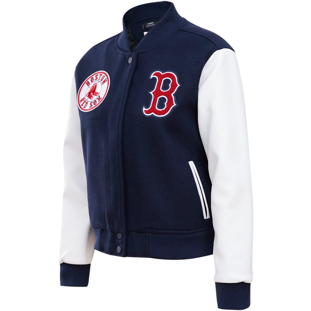 Women's Classic Boston Red Sox Team Players Wool & Leather Varsity Jacket - Image 3