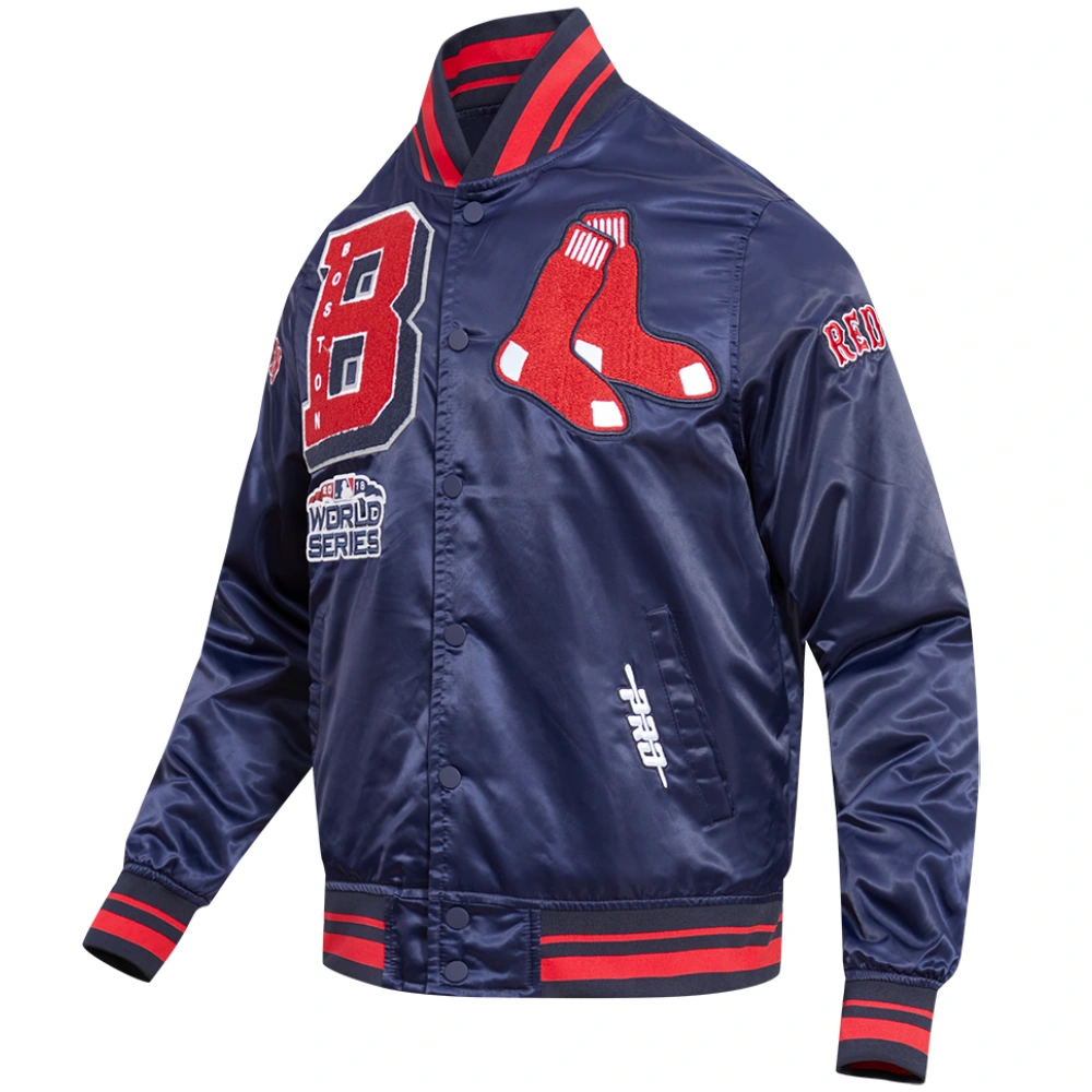 Boston Red Sox Mashup Full-Snap Satin Varsity Navy Jacket - Image 3