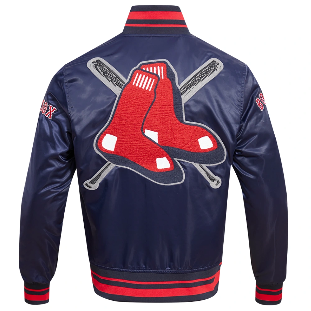 Boston Red Sox Mashup Full-Snap Satin Varsity Navy Jacket - Image 2