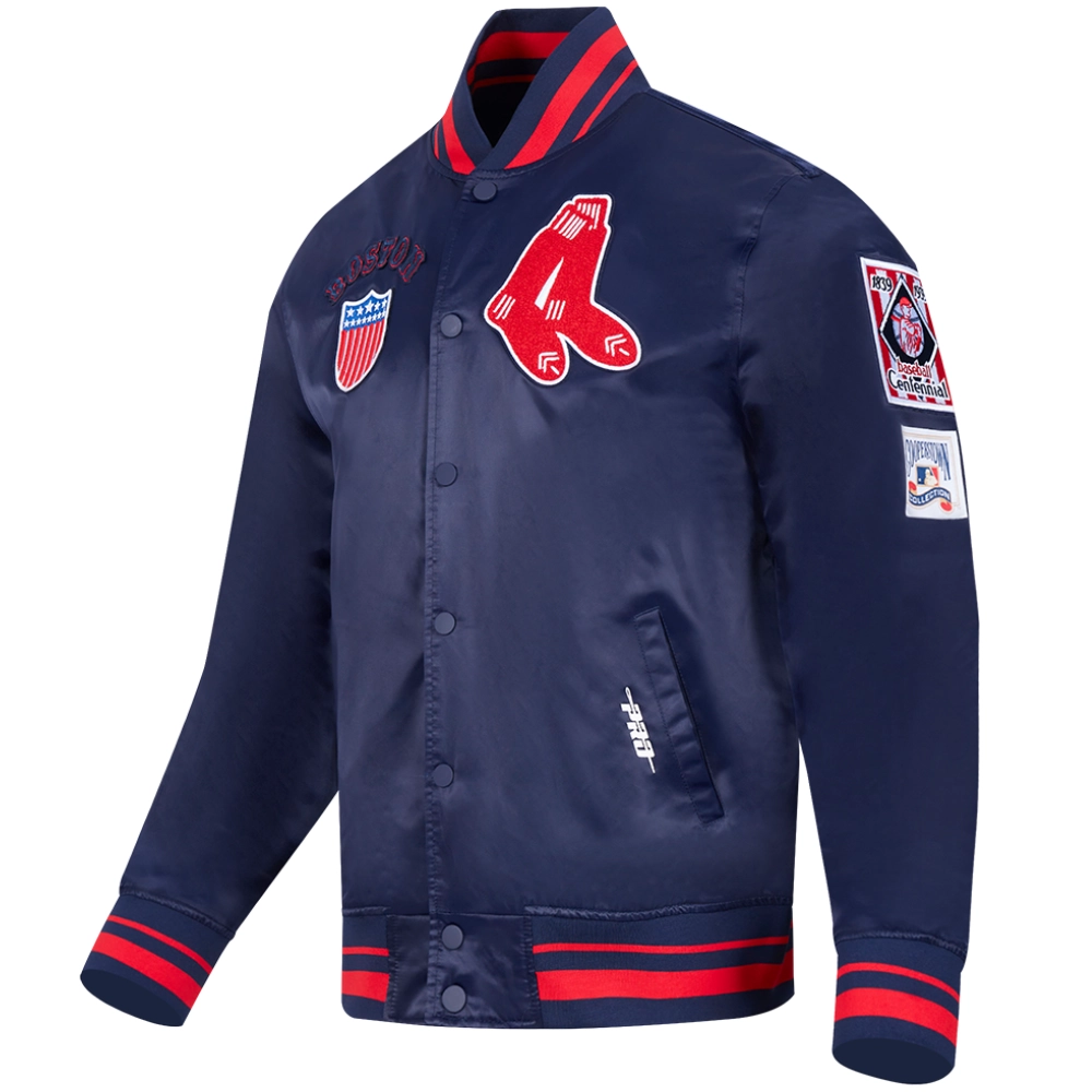 Boston Red Sox Pro Standard Retro Classic Rib Knitted Satin Varsity Navy Jacket - Image 3