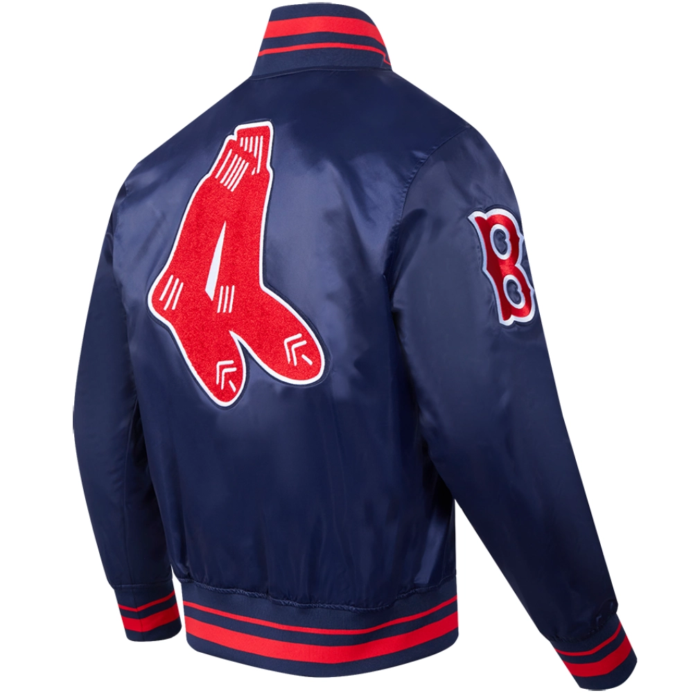Boston Red Sox Pro Standard Retro Classic Rib Knitted Satin Varsity Navy Jacket - Image 4