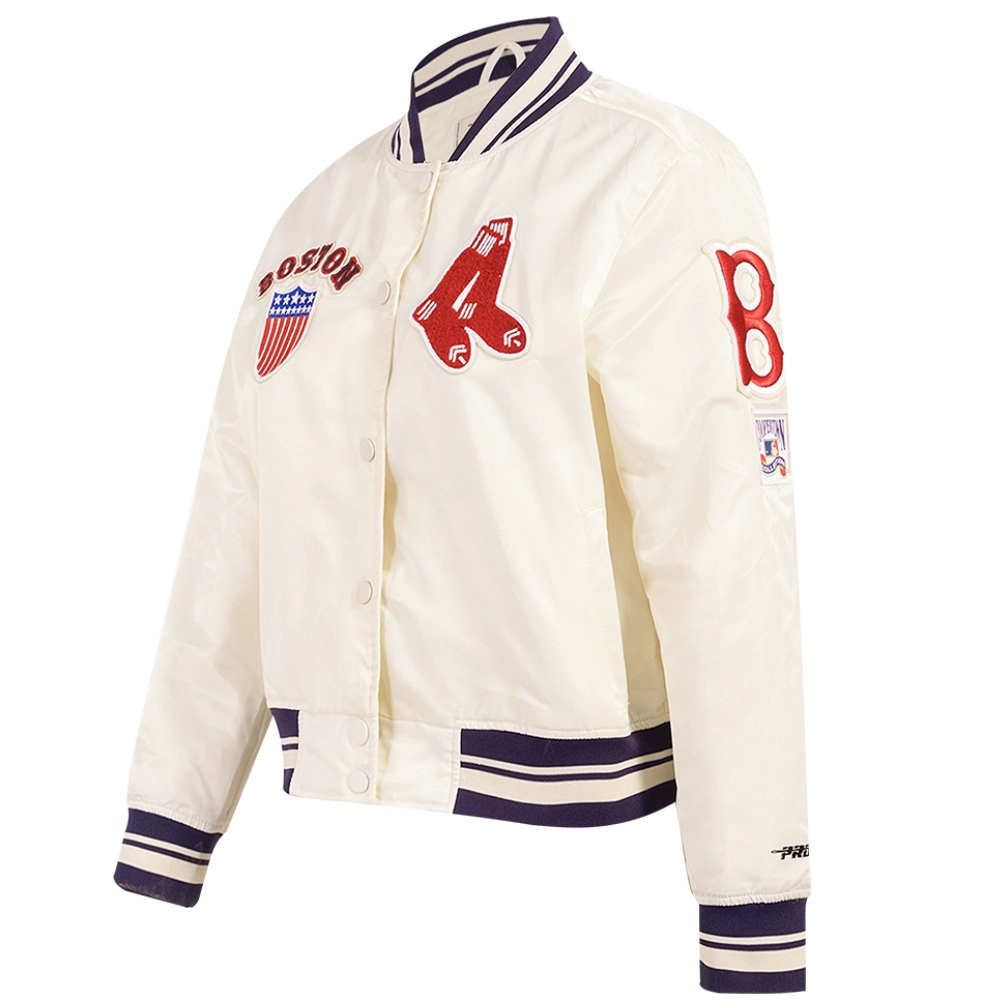 Boston Red Sox Women's Pro Standard Retro Classic Rib knitted Satin Varsity Jacket - Image 3