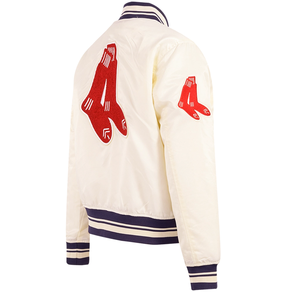 Boston Red Sox Women's Pro Standard Retro Classic Rib knitted Satin Varsity Jacket - Image 4