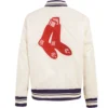 Boston Red Sox Women's Pro Standard Retro Classic Rib knitted Satin Varsity Jacket - Image 2