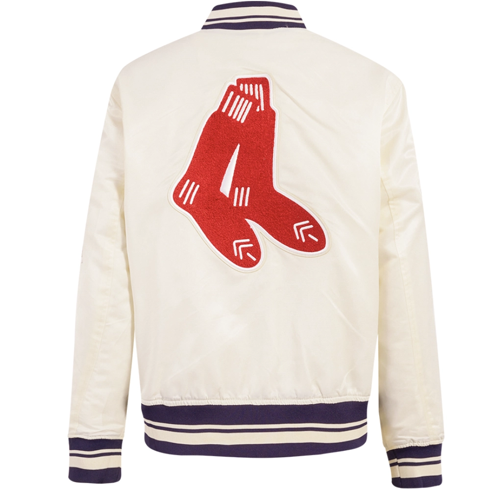 Boston Red Sox Women's Pro Standard Retro Classic Rib knitted Satin Varsity Jacket - Image 2