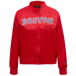 Women's Boston Red Sox Classic Rib Knitted Full-Snap Satin Varsity Red Jacket