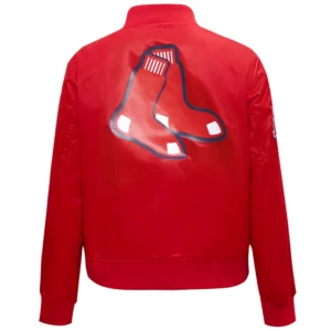 Alternative view of Women's Boston Red Sox Classic Rib Knitted Full-Snap Satin Varsity Red Jacket