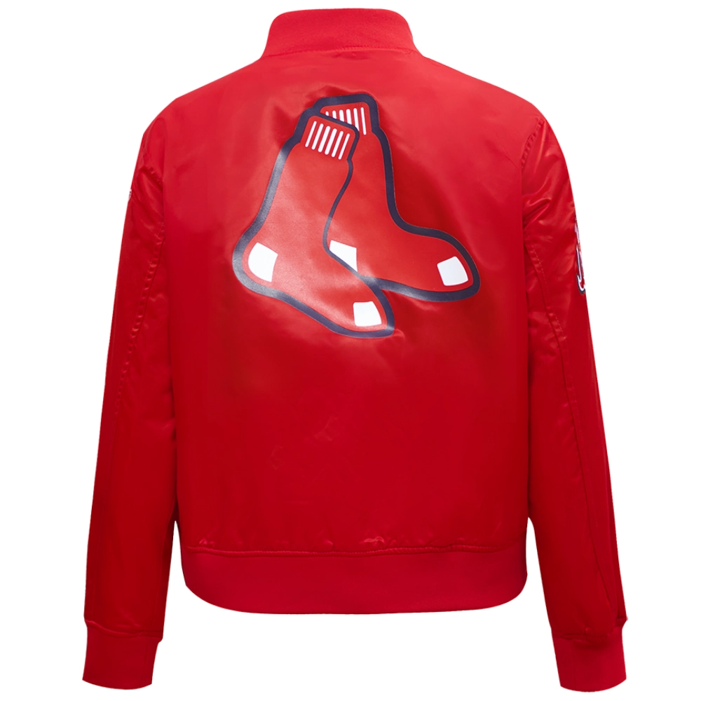 Women's Boston Red Sox Classic Rib Knitted Full-Snap Satin Varsity Red Jacket - Image 2