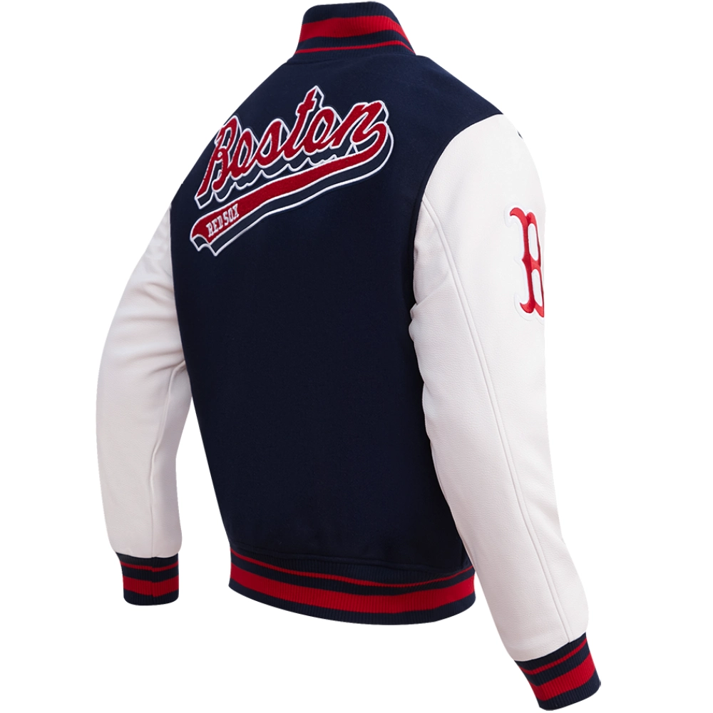 Boston Red Sox Pro Standard Retro Classic Rib Knitted Wool & Leather Varsity Jacket - Image 4